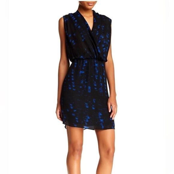 Parker Gamma Blue Plasma Surplice Draped Mini Dress S - Picture 1 of 6